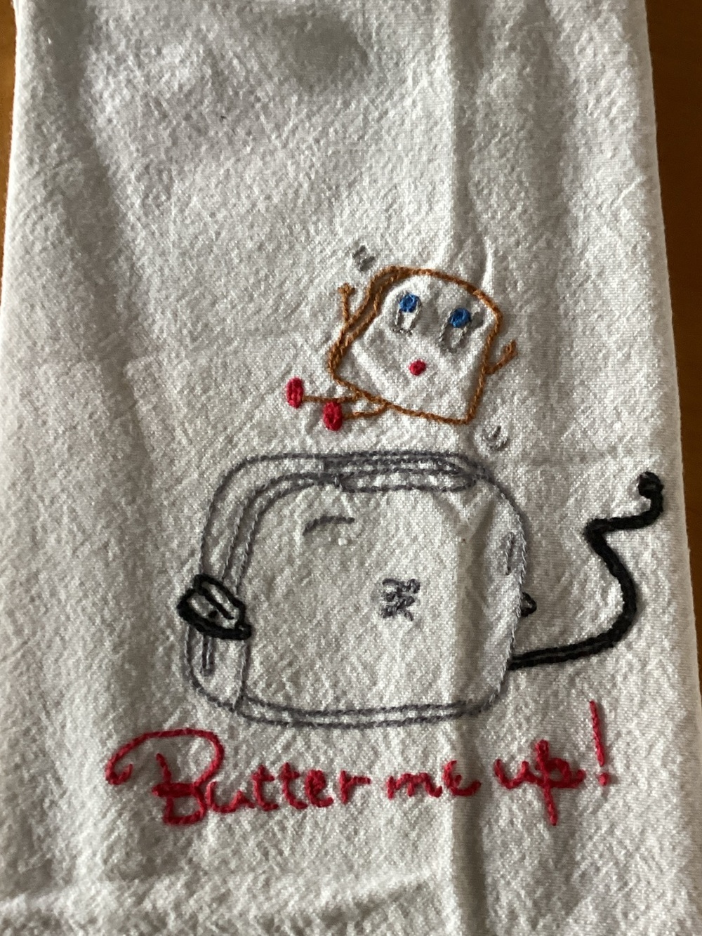 White Embroidered Kitchen Towel - Butter Me Up